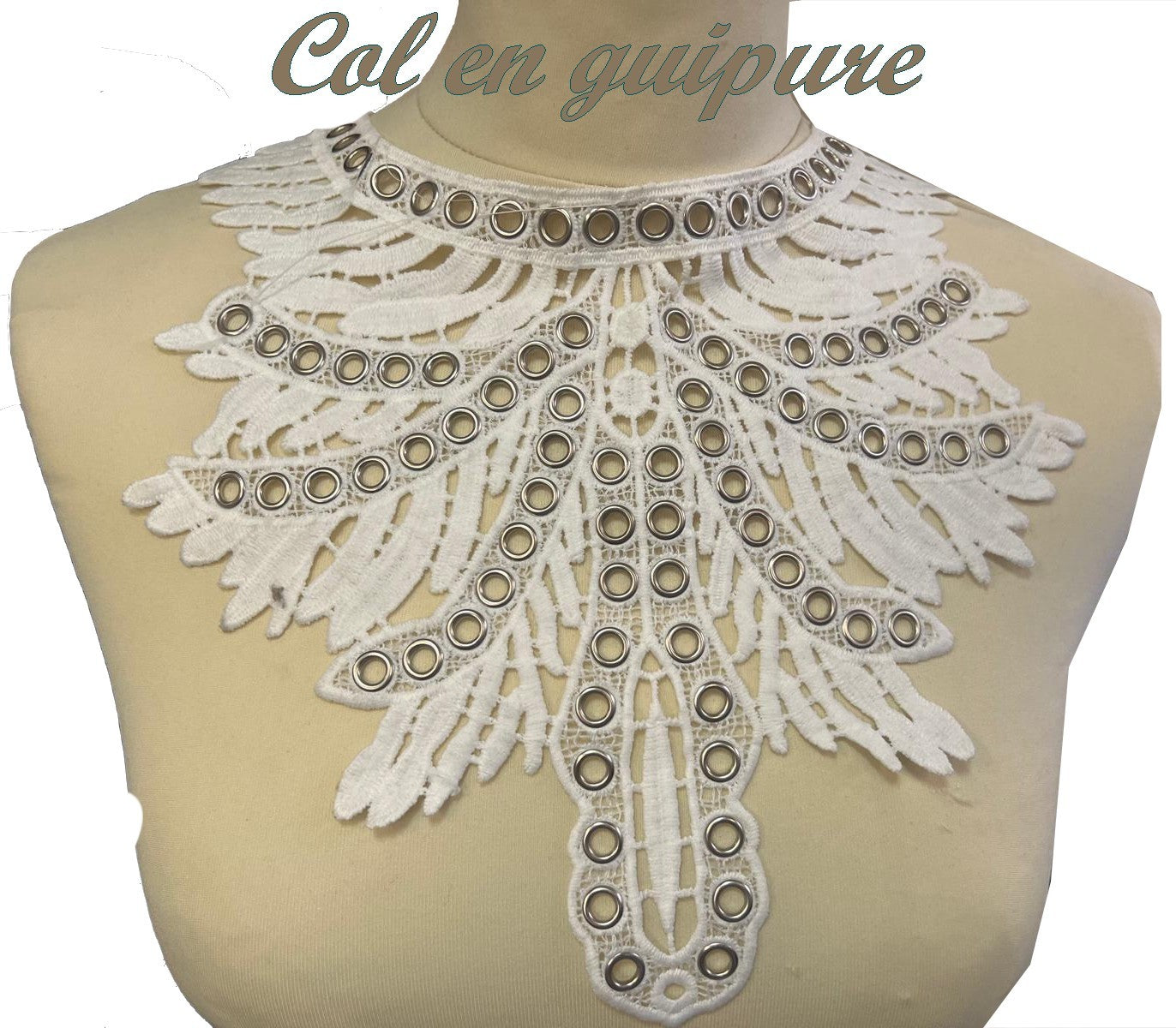 White Lace Guipure Neckline Collar for Customizations.