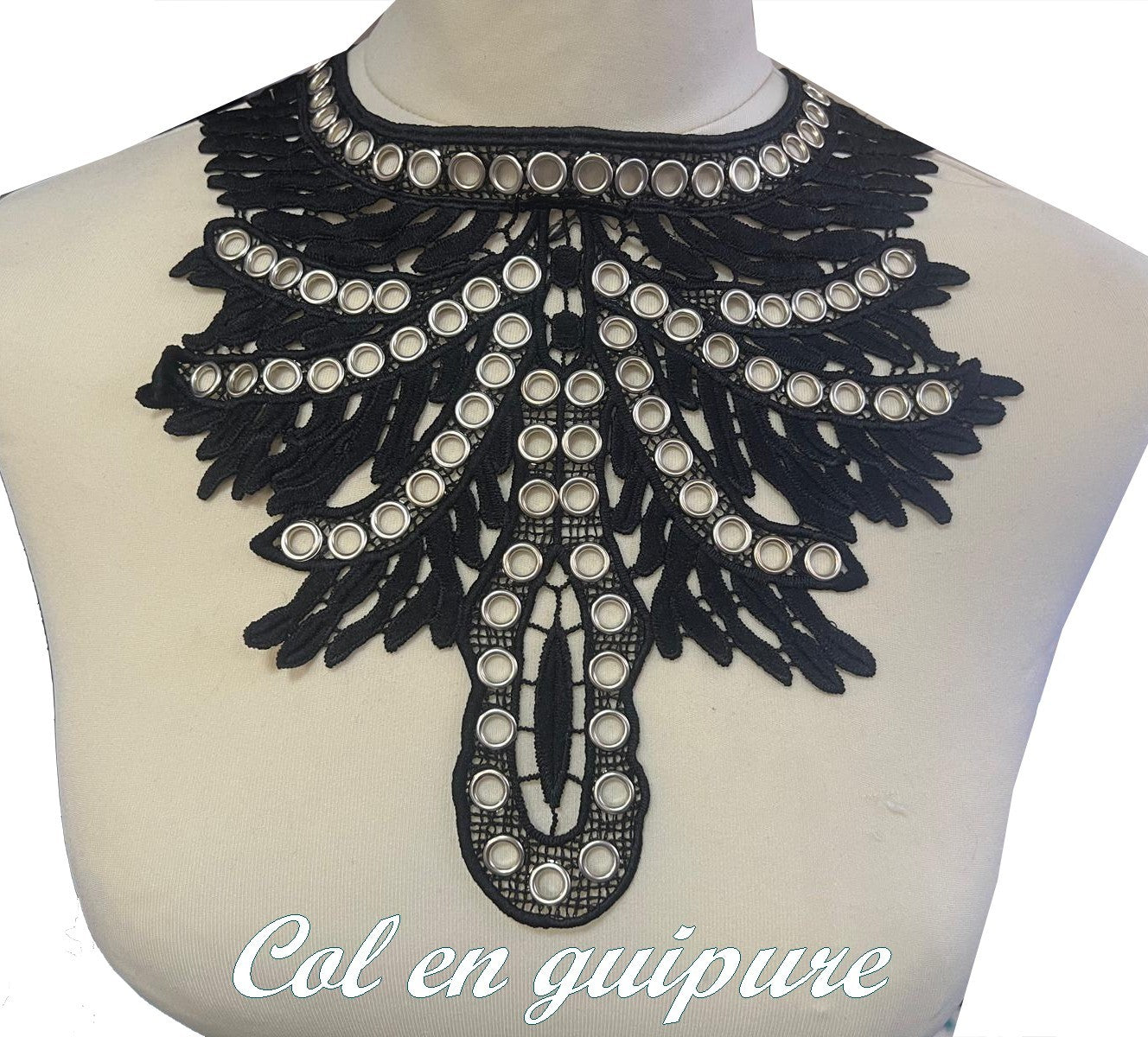 Black Lace Guipure Neckline Collar for Customizations.