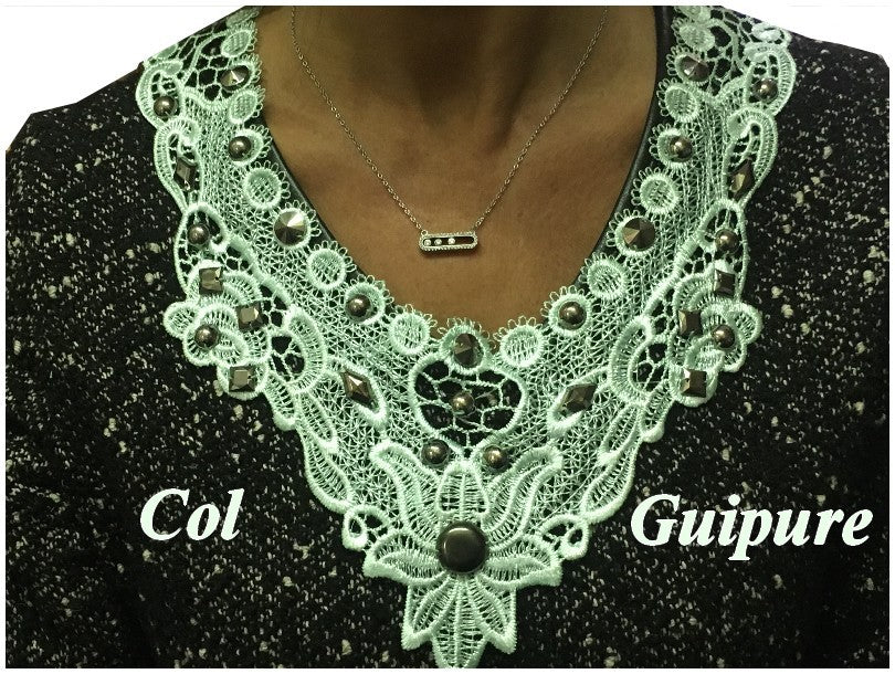 Water Green Lace Guipure Collar with Studs for Customizations.