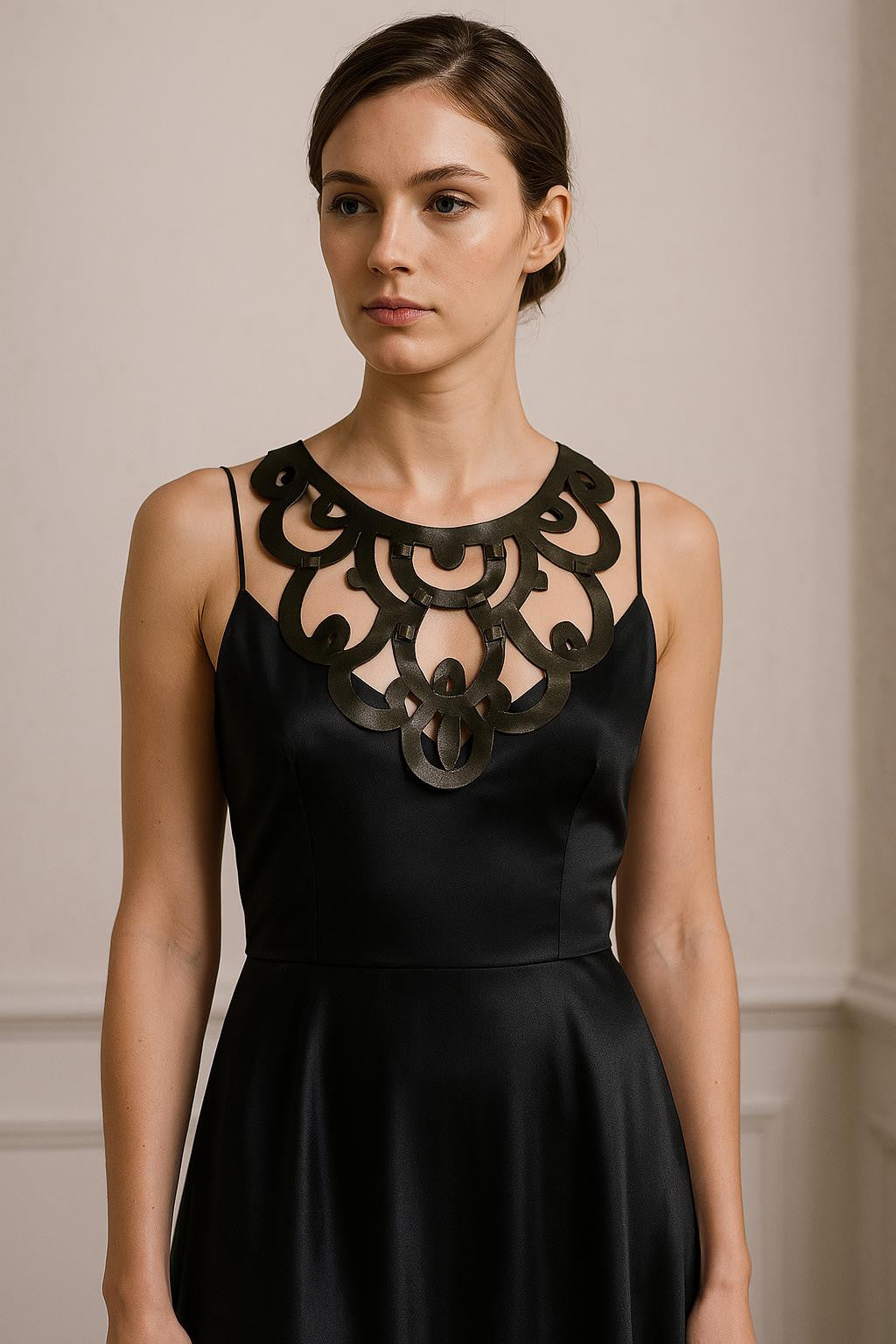 Black iron-on collar, black stone certi to sew