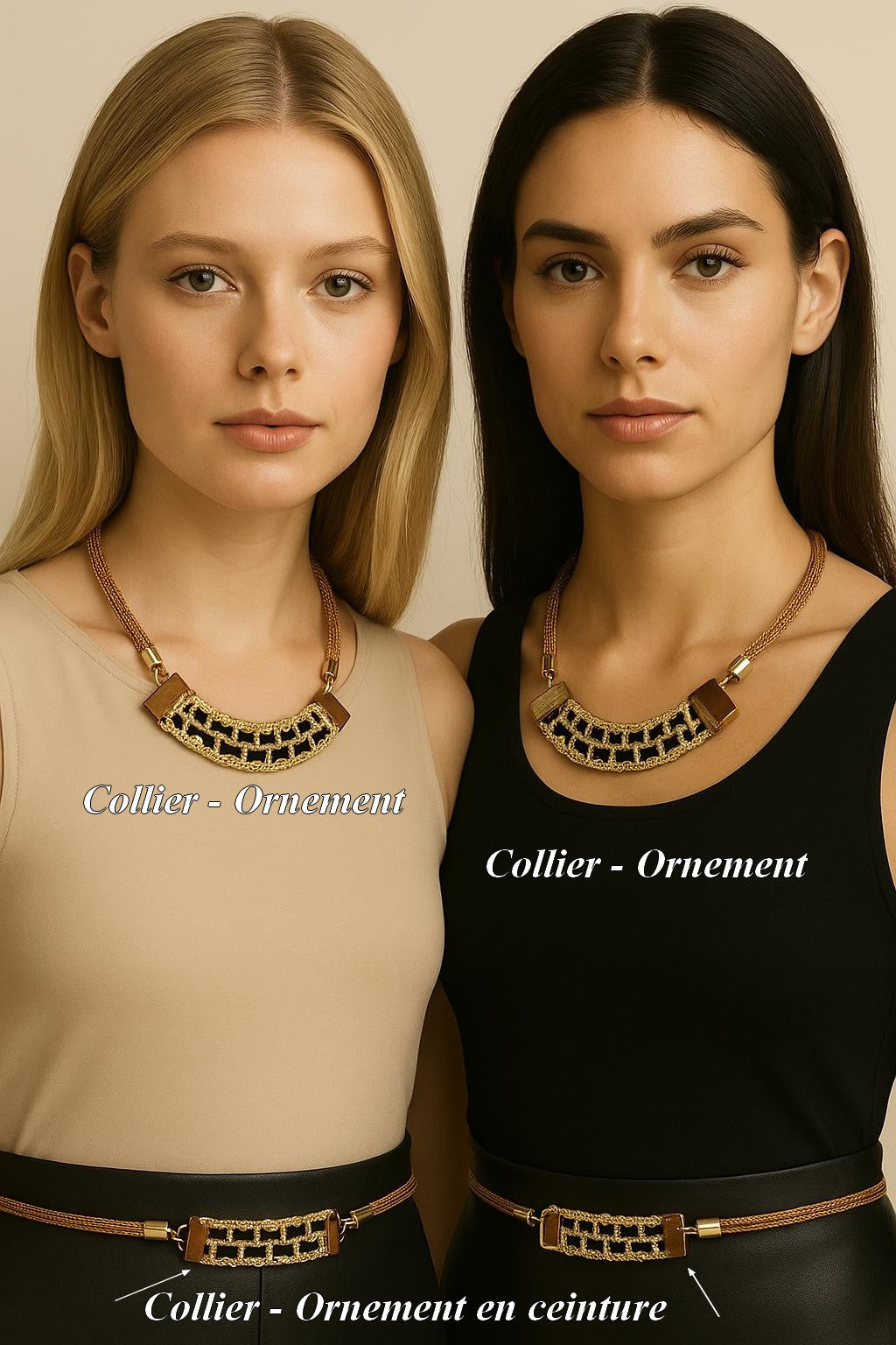 Braided Necklace with Metal Clasp - Brown and Gold