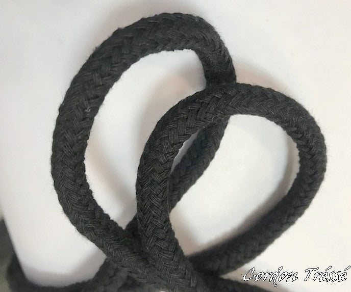 Cordon Coton En 7 mm Noir Tressé Au Mètre