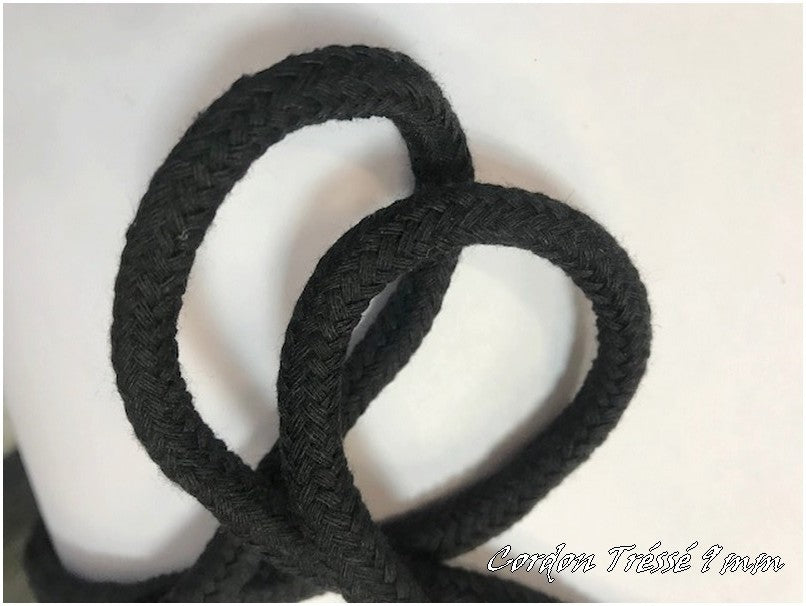 Cordon Coton En 9 mm Tressé Noir En Au Mètre