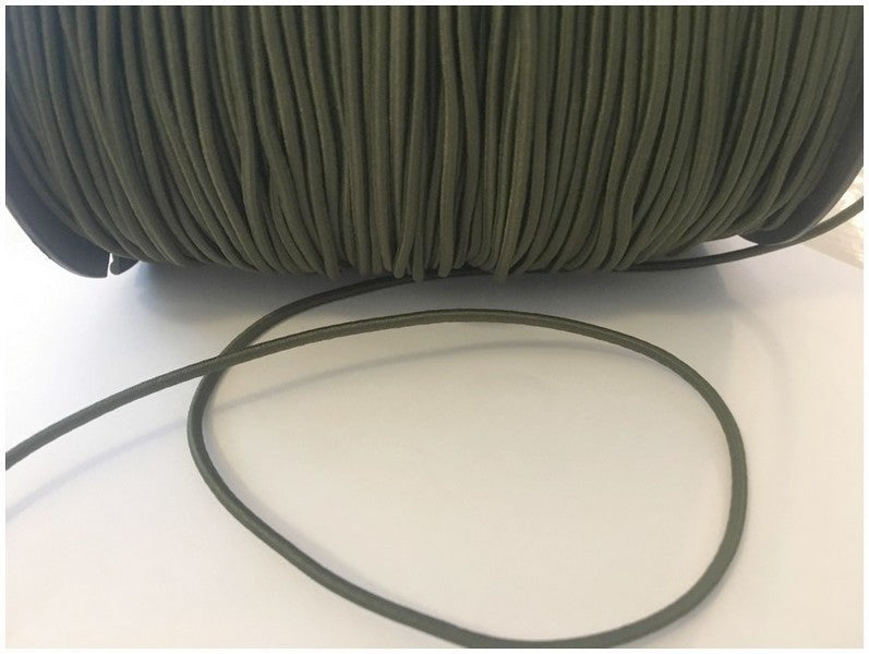Cordón elástico de encaje redondo color caqui de 3 mm para coser para pasatiempos creativos.
