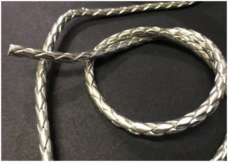 Cordon Ruban Tressé Argenté En Simili Cuir A Coudre Pour Loisirs Créatifs Et Décorations.
