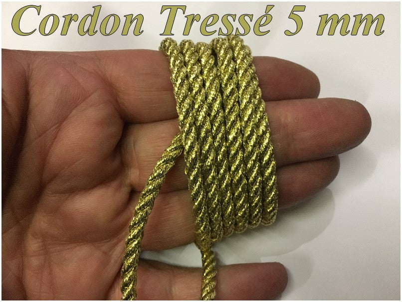 Cordon Tréssé Lurex doré , Ficelle lurex au Mètre En 5 mm.