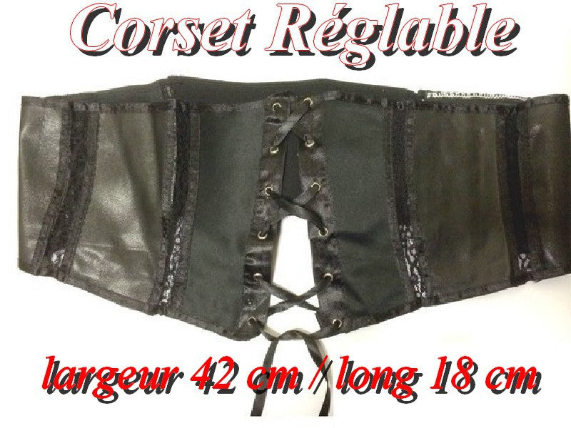 Corset en Dentelle et Satin et Simili Cuir noir