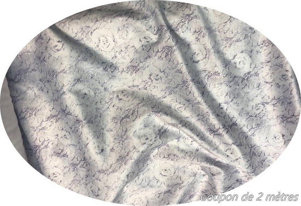 Coupon de 2 Mètres deTissu Coton Imprimé Parme Sur Fond Blanc Au Mètre En Grande Largeur