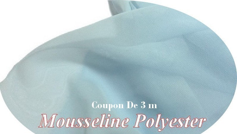 Coupon de 3 mètres De Tissu Mousseline Polyester Au Mètre Bleu Ciel A coudre.