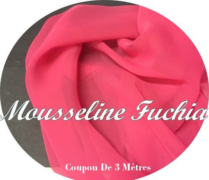 Coupon de 3 mètres De Tissu Mousseline Polyester Au Mètre Fuschia A coudre.