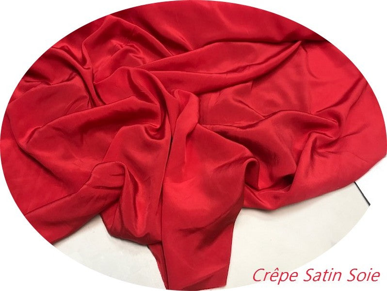 Crêpe Satin De SOIE Rouge Framboise Au Mètre Couture.