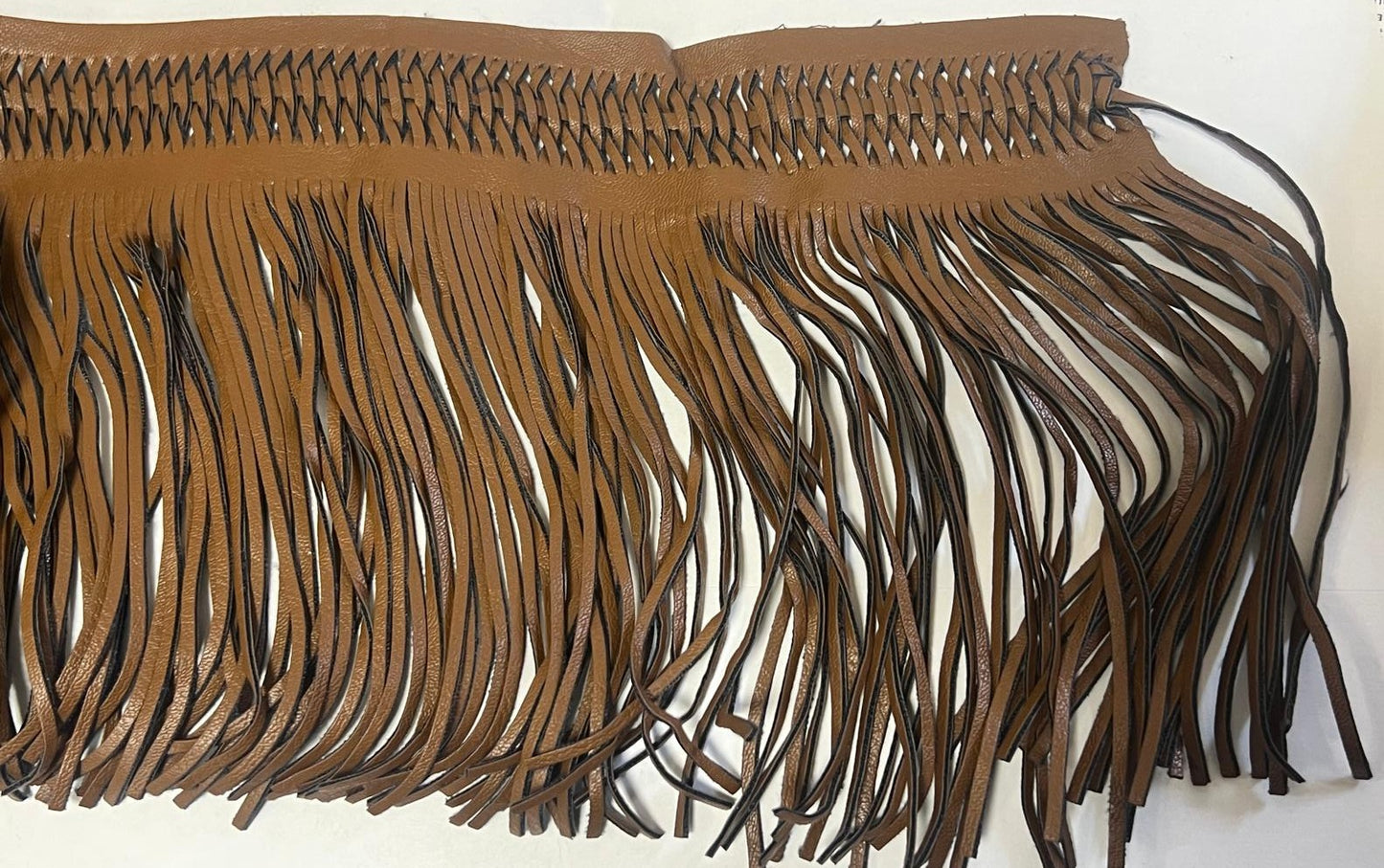 Frange Cuir Caramel Cognac 15cm - Galon Bohème Western au Mètre