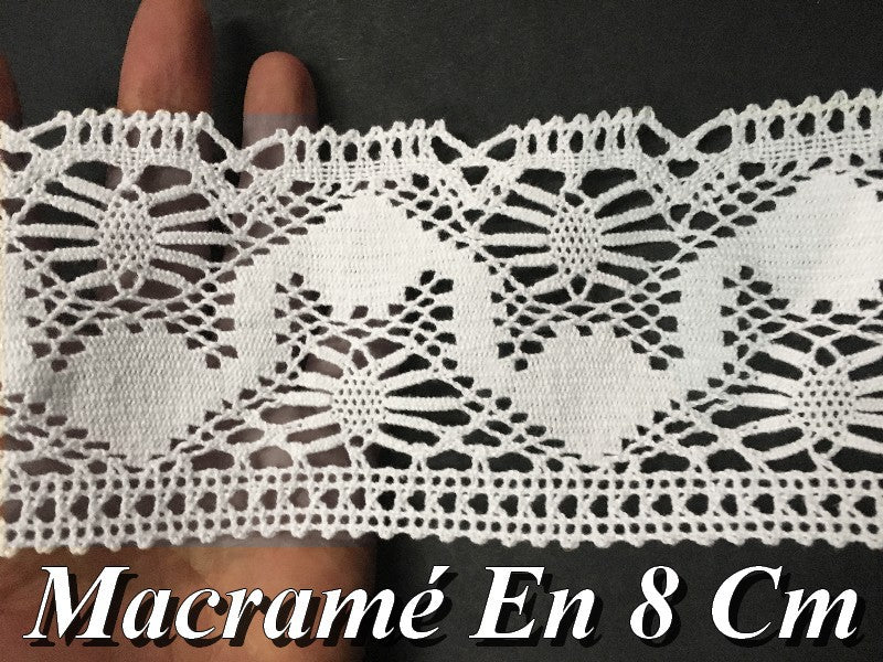 Dentelle Au Crochet Macramé Au Mètre En 8 Cm Blanc.