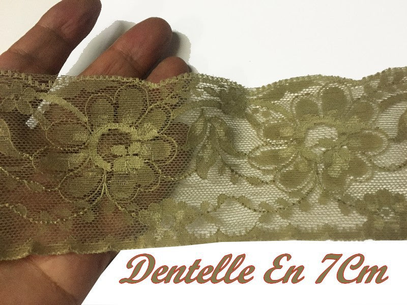 Dentelle Au Mètre A Coudre En 7 Cm Couleur Kaki Pour Lingerie Et Loisirs Créatifs.