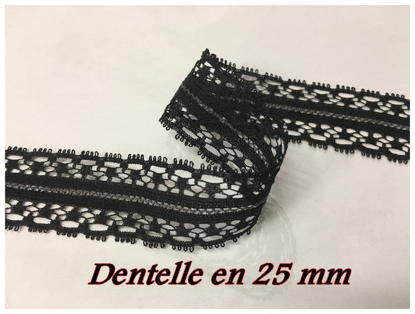 Dentelle Au Mètre Noir En Entre Deux En 2,5 Cm A Coudre.