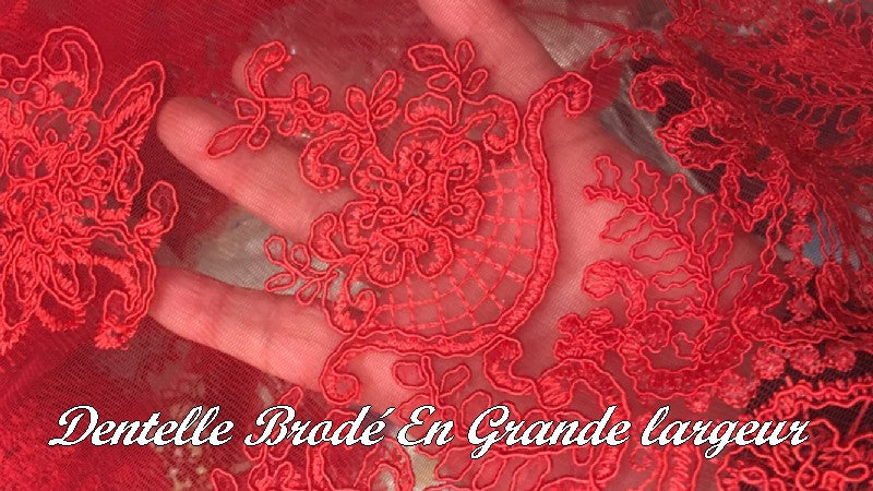 Encaje rojo bordado por metro para confección de lencería de lujo y vestidos de ceremonia