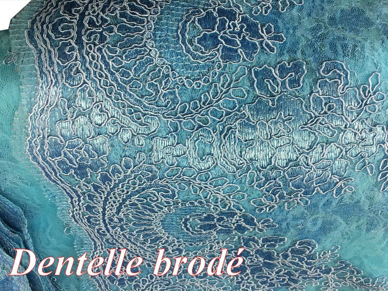 Dentelle Brodé Au Mètre En Couleur Tuquoise Couture Pour Fabrication De Lingerie de luxe Et Robes De Cérémonies
