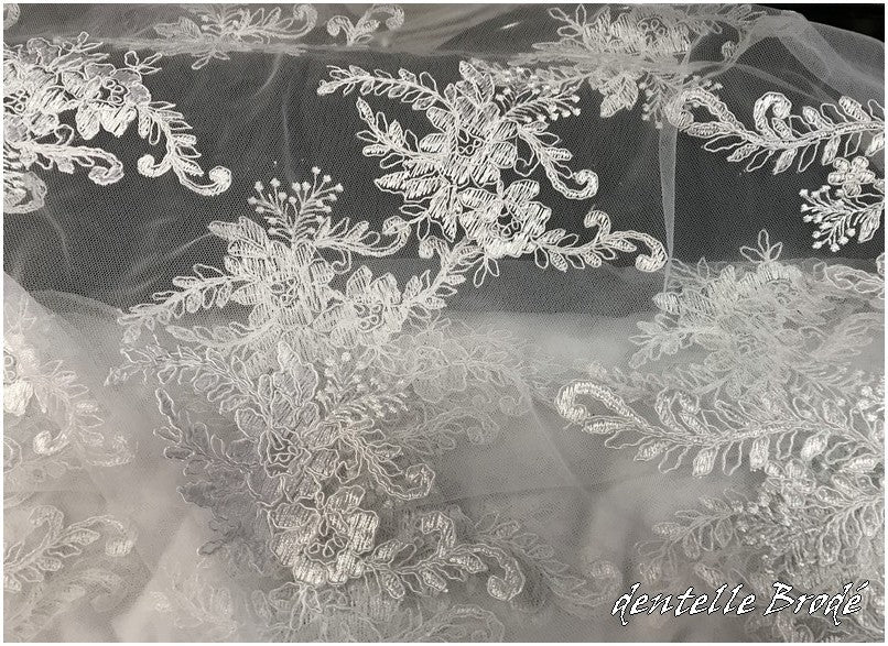 Dentelle Brodé Blanche Au Mètre Couture Pour Mariage Et Cérémonie
