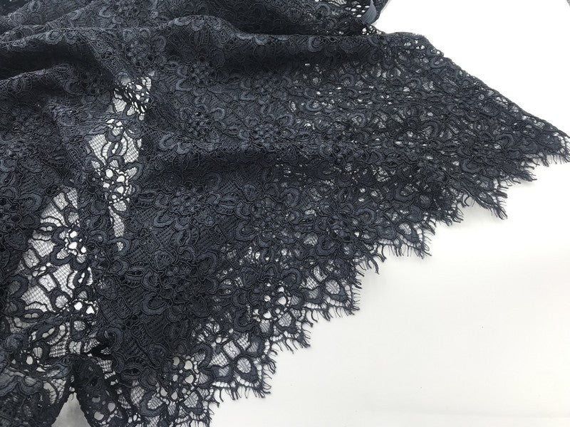 Dentelle Brodé Bleu Marine Haute Couture Au Mètre En Grande Largeur