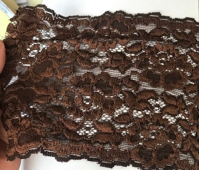 Dentelle brodé lycra en 13 cm choco