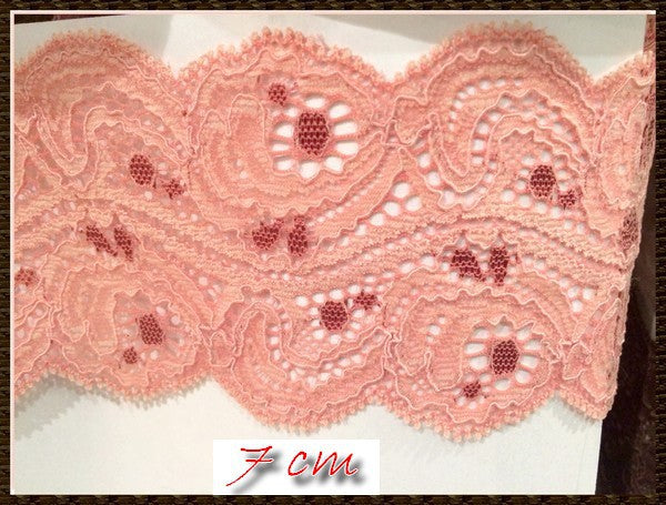 Dentelle Brodé Lycra en 6 cm Saumon A Coudre pour Loisirs Créatifs.