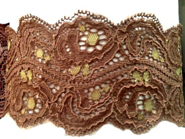 Encaje bordado de licra color chocolate de 7 cm para coser y aficiones creativas