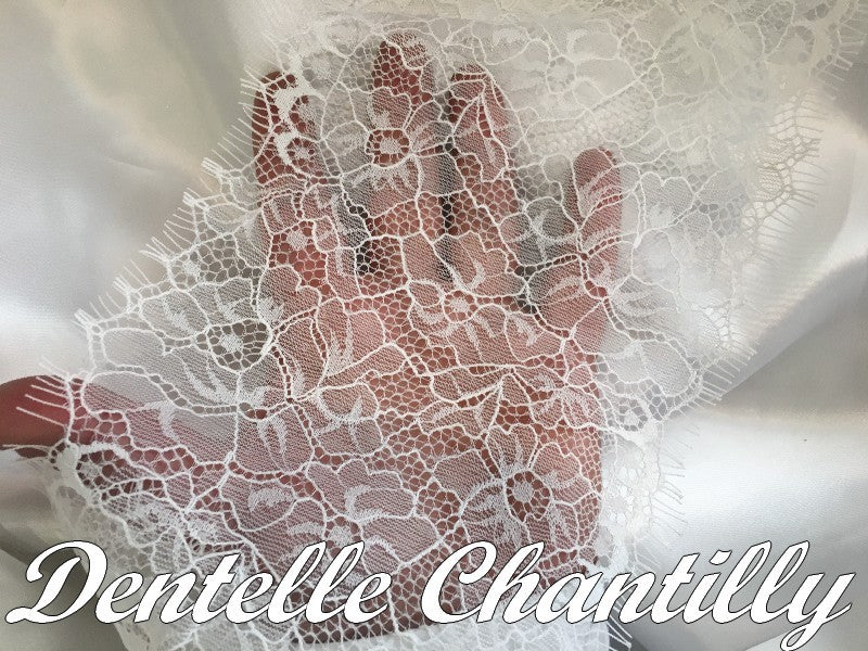 Dentelle Chantilly Au Mètre De Largeur En 16 Cm Blanche, Pour Mariage Et Lingerie De Luxe.