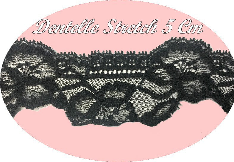 Encaje elástico de licra Calais por metro en 5 cm color negro.