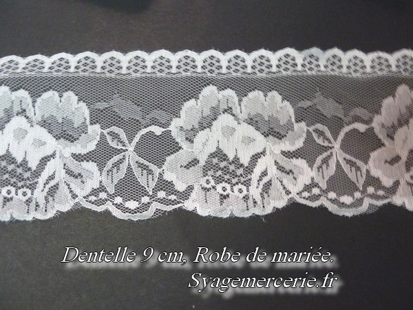 Dentelle En 9 Cm Blanche Sur Résille A Coudre Pour Robe De Mariage, Loisirs Créatifs.