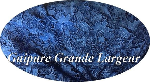 Dentelle Guipure Au Mètre Bleu Indigo En Grande Largeur, Pour La Créations De Robes De Cerémonies Et Lingerie.