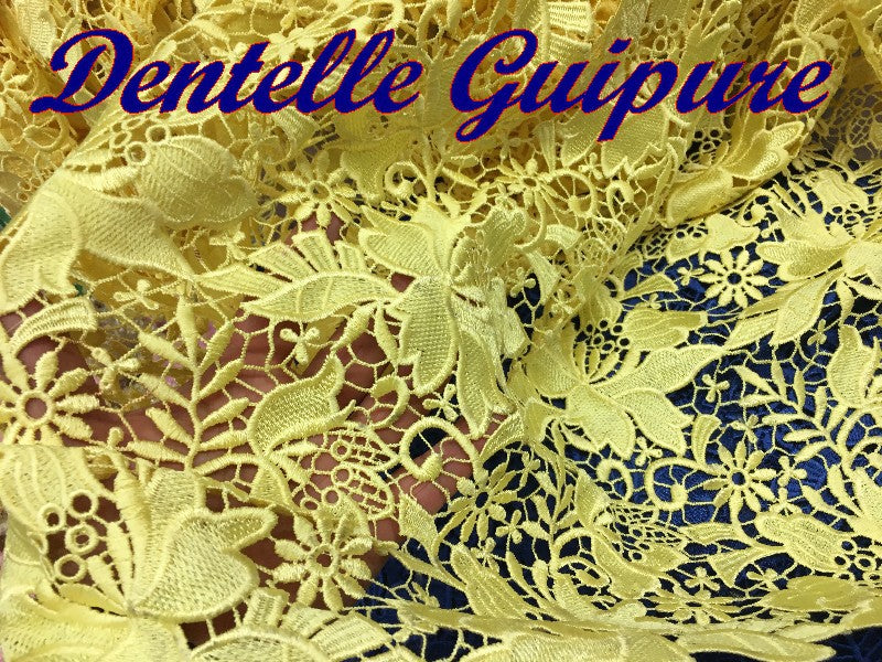Dentelle Guipure Au Mètre Jaune En Grande Largeur, Pour La Créations De Robes De Cerémonies Et Lingerie.