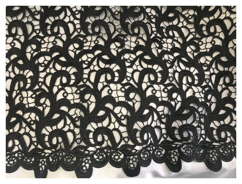 Dentelle Guipure Au Mètre Noir En Grande Largeur, Pour Robes De Soirée Et De Cérémonies.