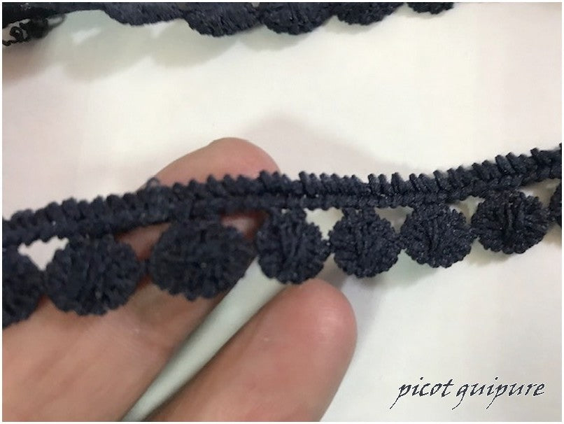 Dentelle Guipure De Picot Bleu marine - Ruban En Forme De Petites Gouttes Au Mètre.