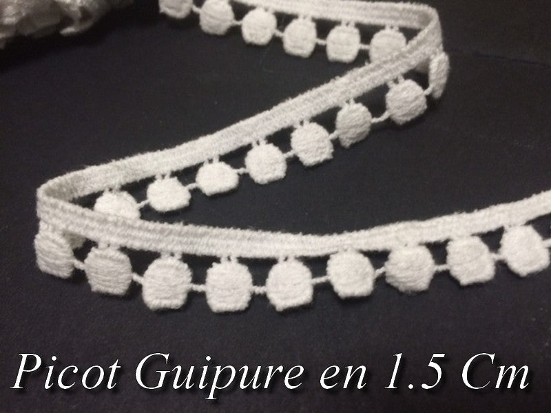 Encaje de guipur picot de algodón en forma de lágrima blanca por metro.