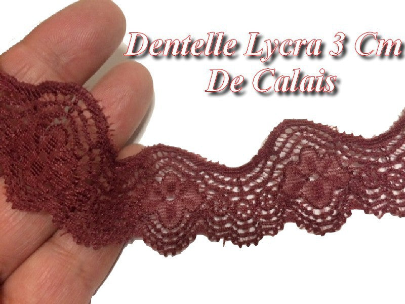 Dentelle Lycra De Calais Au Mètre en 3 Cm Bordeaux A Coudre.