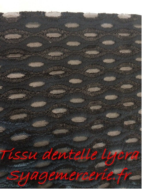 Encaje ancho de lycra negro para lencería.