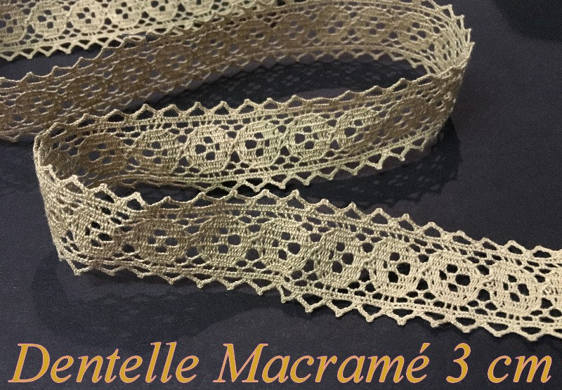 Encaje de Macramé por Metros en 3 Cm Beige para Coser para Personalizaciones.