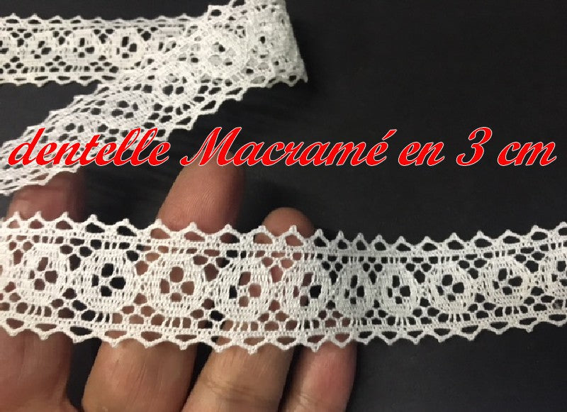 Encaje de Macramé por Metros en 3 cm Blanco para Coser para Personalizaciones.