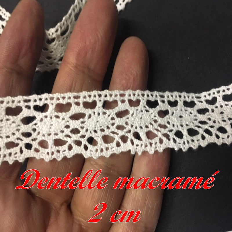 Encaje de macramé blanco de 2 cm para coser y personalizar.