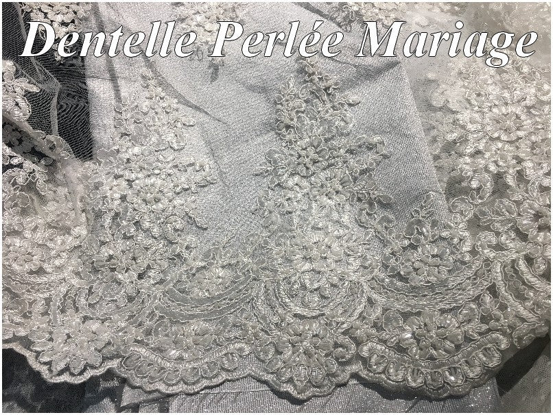 Encaje de Alta Costura con Cuentas Blancas por cupón de 3,5 metros de ancho grande, para vestidos de novia y ceremonia.