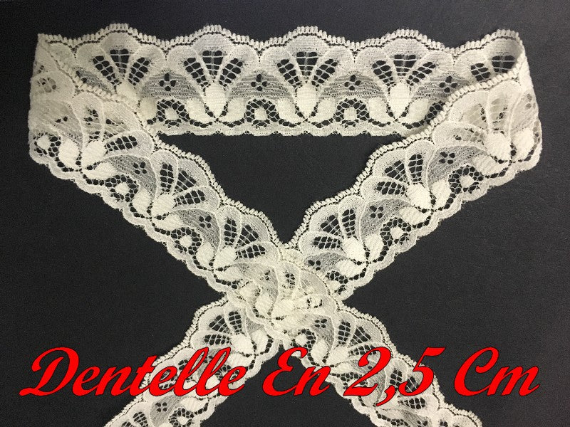 Dentelle Rachel Au mètre En 2.5 cm Ivoire A Coudre Pour Lingerie, Décorations Et Loisirs Créatifs.