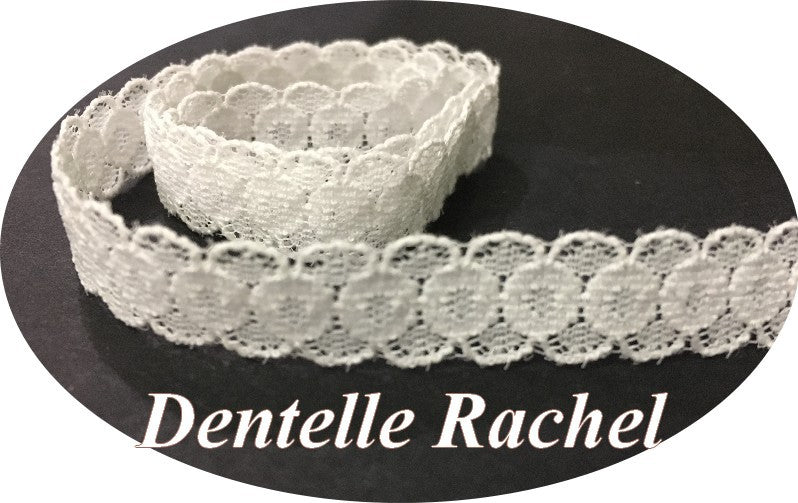 Encaje Rachel Blanco en 12 mm por metro para coser para lencería, decoraciones y hobbies creativos.