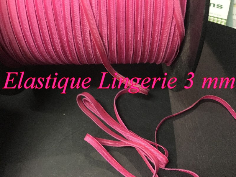 Elastique Couleur Fushia Plat En 3 mm A Coudre, Ruban Lycra Pour Lingerie, et Customisations.