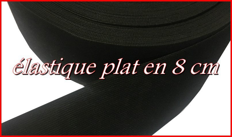 Flat Elastic by the Meter in 8 cm Wide Black for Sewing.