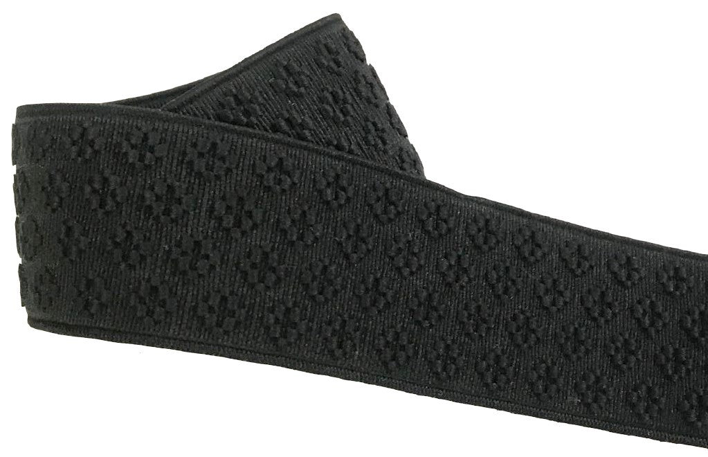 Elastique plat brodé noir 4 cm : idéal pour ceintures, loisirs créatifs et customisations