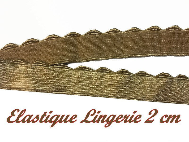 Elastique Plat En 2 Cm Festonné A Coudre, Ruban Lycra Beige Foncé Pour Lingerie, et Customisations.