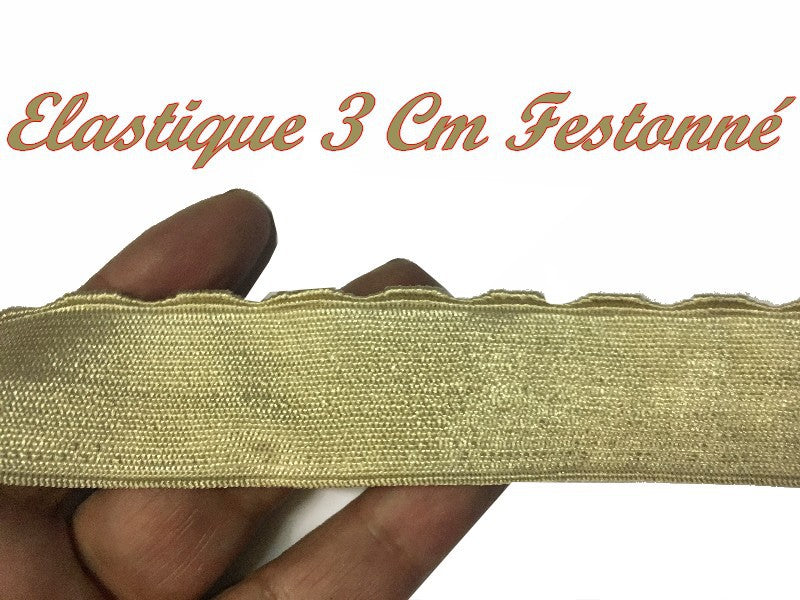3cm Scalloped Flat Elastic for Sewing, Beige Lycra Ribbon for Lingerie, and Customizations.