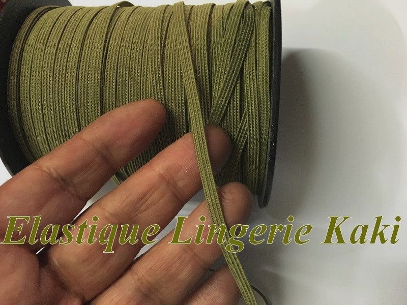 Elastique Plat En 4 mm A Coudre, Ruban Lycra Kaki Pour Lingerie, et Customisations.