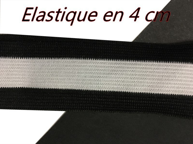 Elastique Ruban Plat Noir et Blanc En 4 Cm Au Mètre A Coudre Pour Ceintures Loisirs Créatifs Et Customisations.