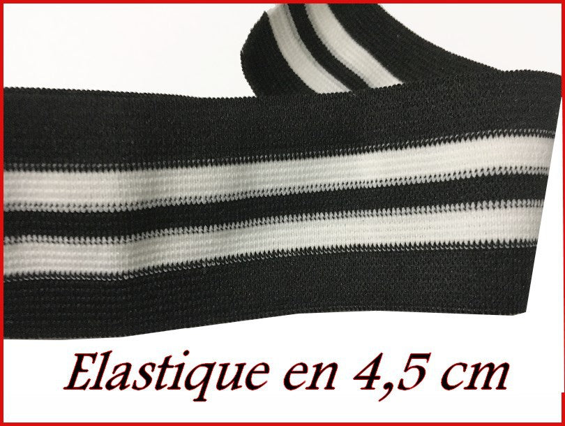 Elastique Ruban Plat Noir et Blanc En 45 mm Au Mètre A Coudre Pour Ceintures Loisirs Créatifs Et Customisations.
